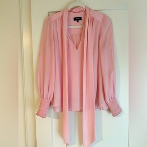 Pink silk bow blouse